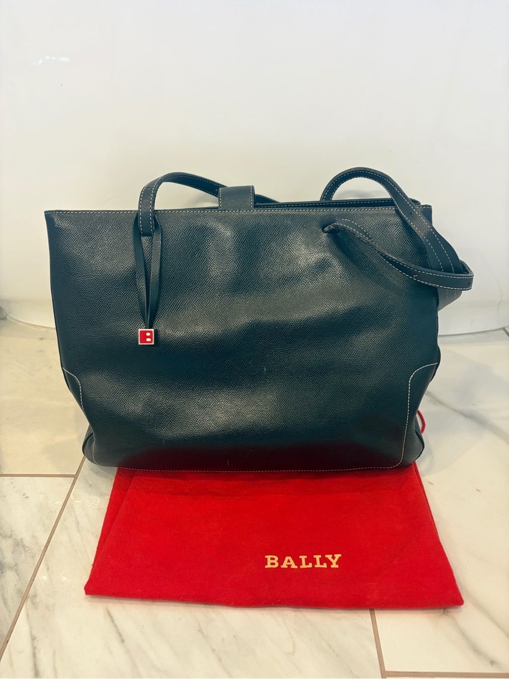 Bally Switzerland Black Embossed Leather Tote Bag Italy